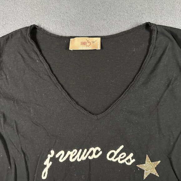Free For Humanity Shirt Womens Large Black Glitter Paillettes French Graphic Tee - Picture 3 of 7